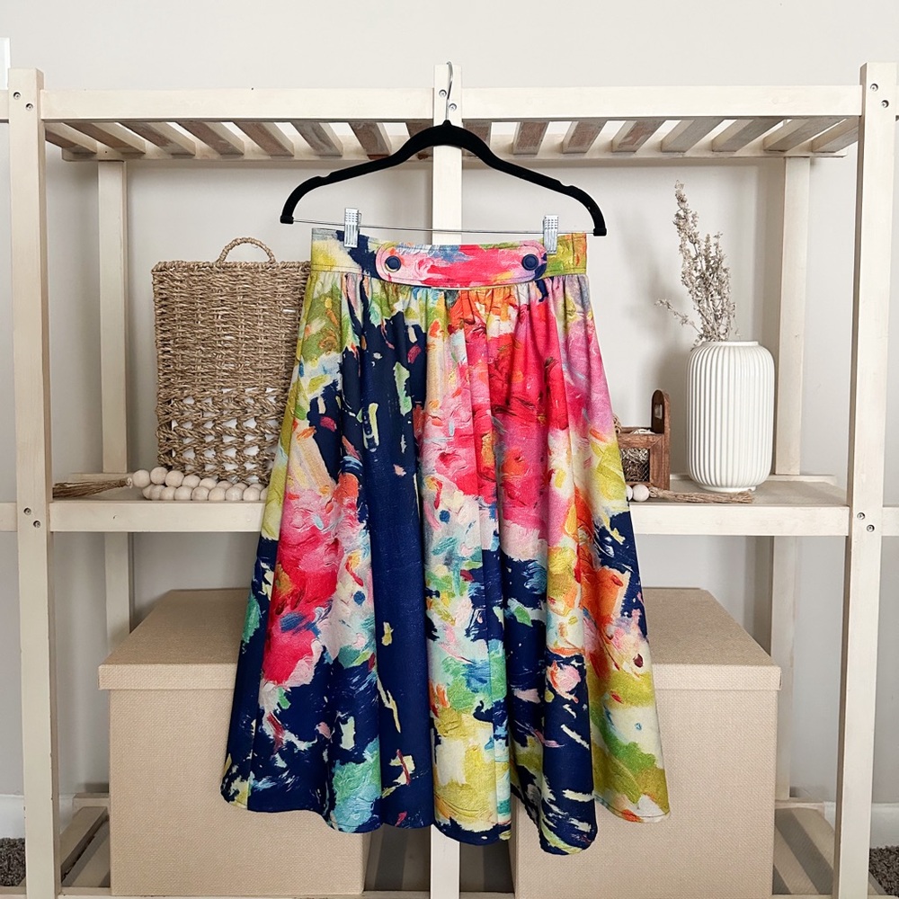 Anthropologie Fauvism Watercolor Print Midi Skirt